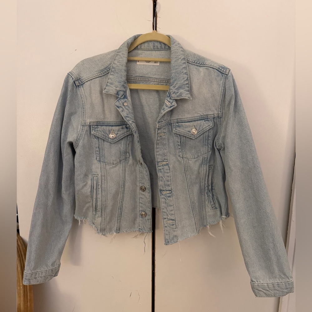 Mango Cropped Light Blue Denim Jacket